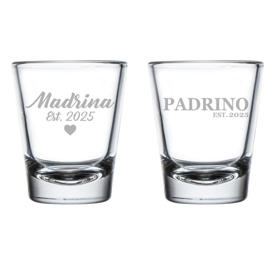 Set of 2 Shot Glasses 1.75oz Shot Glass Gift Set Madrina Est 2025 And Padrino Est 2025