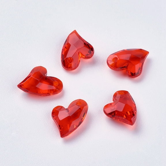 50pcs Transparent Acrylic Charms Faceted Heart Red 11x9x4mm Hole: 0.5mm