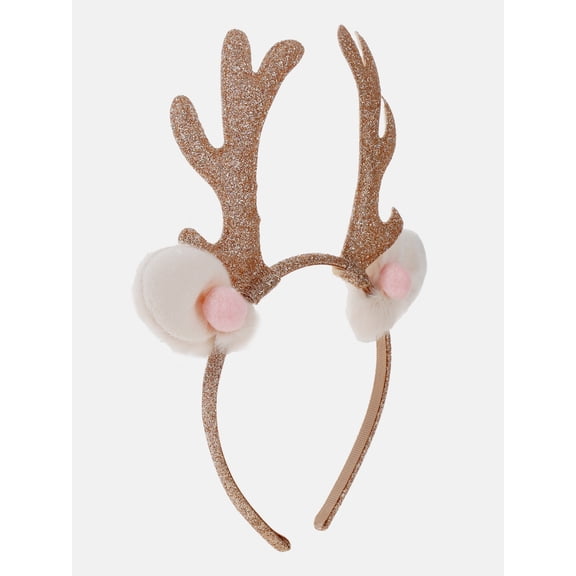 Way to Celebrate Women's Light Pink Glittery Reindeer Antler Headband, 1 Piece, One Size Fits Most