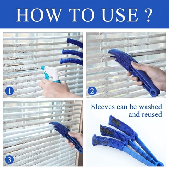 Blue Microfiber Duster Set with Telescopic Handle, Reusable Washable Cleaning Brush, Detachable Multi-Function Duster for Blinds, Vents, Fans and Hard-to-Reach Areas