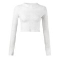 thumbnail image 4 of WNVMWI Womens Tops Casual Solid Lace Shirt Long Sleeve Shirt Splice Slim Blouse Round Neck Tops Summer Clothes White, 4 of 5