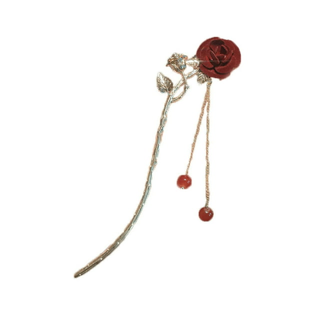 CSChome Perles à Cheveux Design à Franges Antidérapant Femmes Mignon Décor de Fleurs de Rose Fourchette à Cheveux Accessoires de Costume