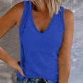 thumbnail image 2 of Women's Ribbed Tank Tops Sleeveless V Neck Slim Fit Casual T Shirt Solid Color Basic Tees Blue,S, 2 of 6