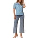 thumbnail image 2 of INSPIRAR CHIC Blusas de Chifón para Mujeres con Mangas Cortas, Con Volantes, Florales, para Trabajo Oficina, Talla XL, Azul Cielo, 2 of 6
