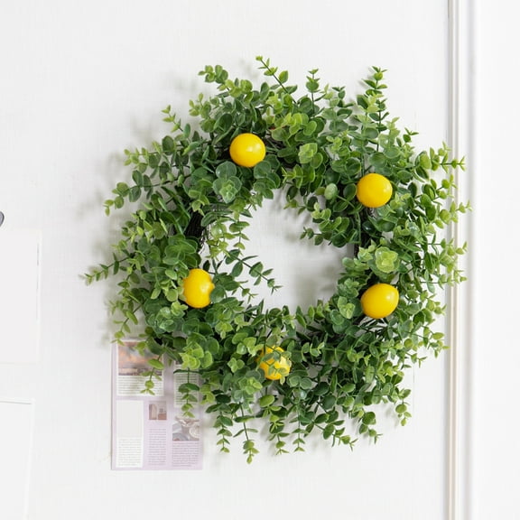 CQCYD under $5 Christmas Artificial Lemon Wreath for Front Door, Door Wreath with Eucalyptus Greenery Leaves Blueberry for Farmhouse Fall Home Kitchen Party Wall