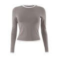 thumbnail image 3 of WTOBBY Women's Fashion White Color Blocking Round Neck Long Sleeve T-Shirt Top, Casual Stylish Blouse for Ladies Comfortable and Simple Daily Wear,Light Gray XL, 3 of 4