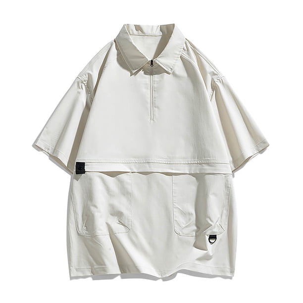 pstuiky camisetas de hombre, Camisa/top de manga corta con solapa y bolsillo de color liso para hombre camisetas de hombre l