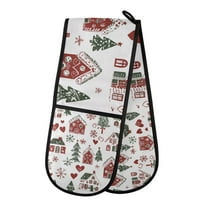 Yayeee Double Oven Mitt Kitchen Heat Resistant Baking 35" x7" Quilted Glove, Red Nordic Christmas
