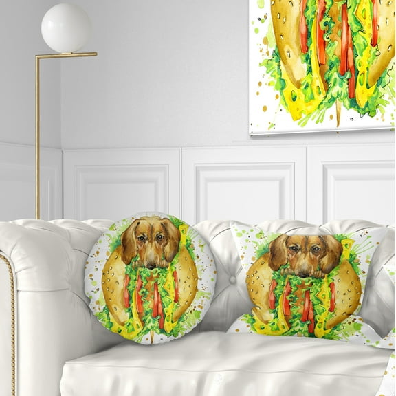 Designart Funny Dog inside Sandwich - Contemporary Animal Throw Pillow - 12x20