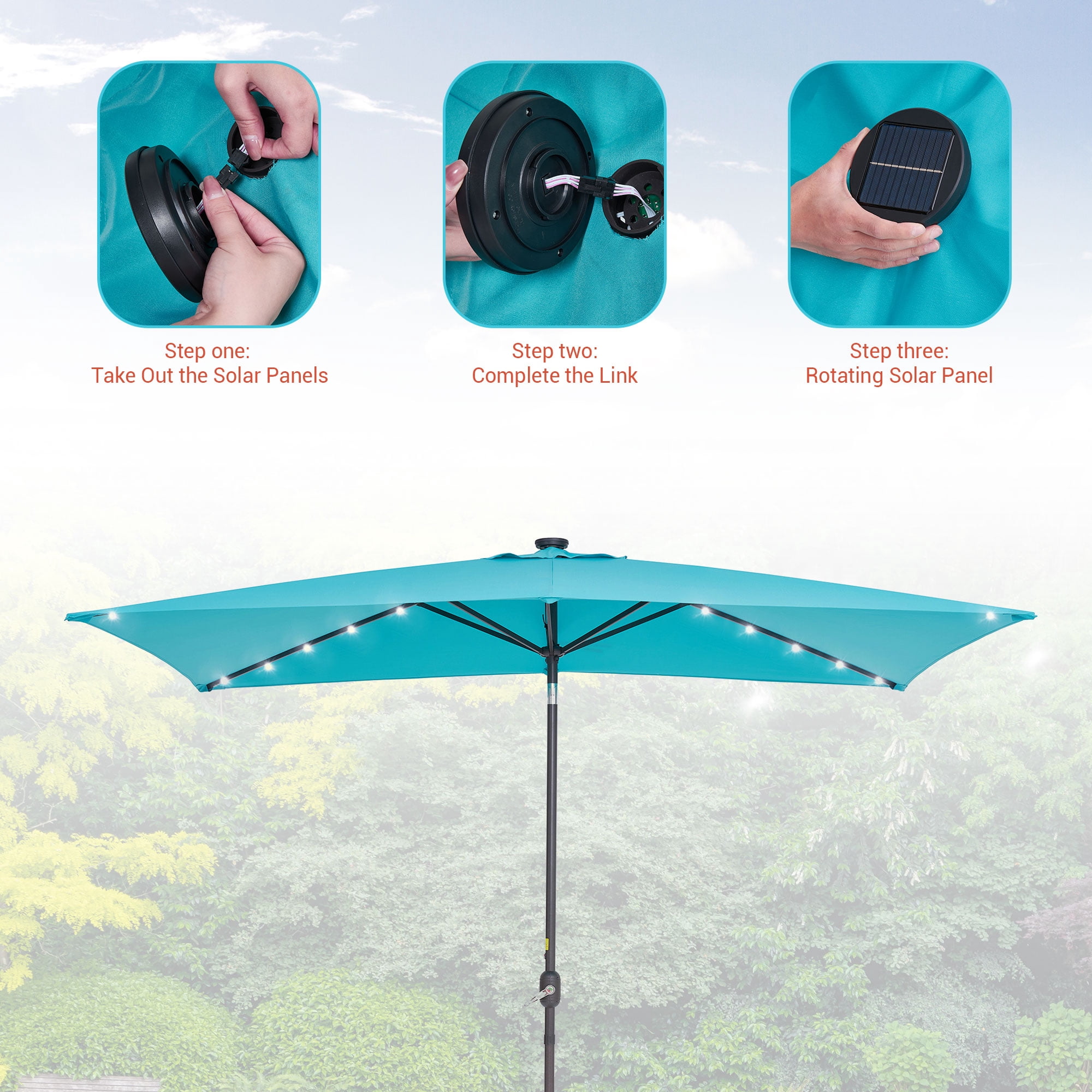 CHYVARY 10 x 6.5ft LED Outdoor Patio Rectangular Table Umbrellas for Deck, Poolside and Garden,Lake Blue