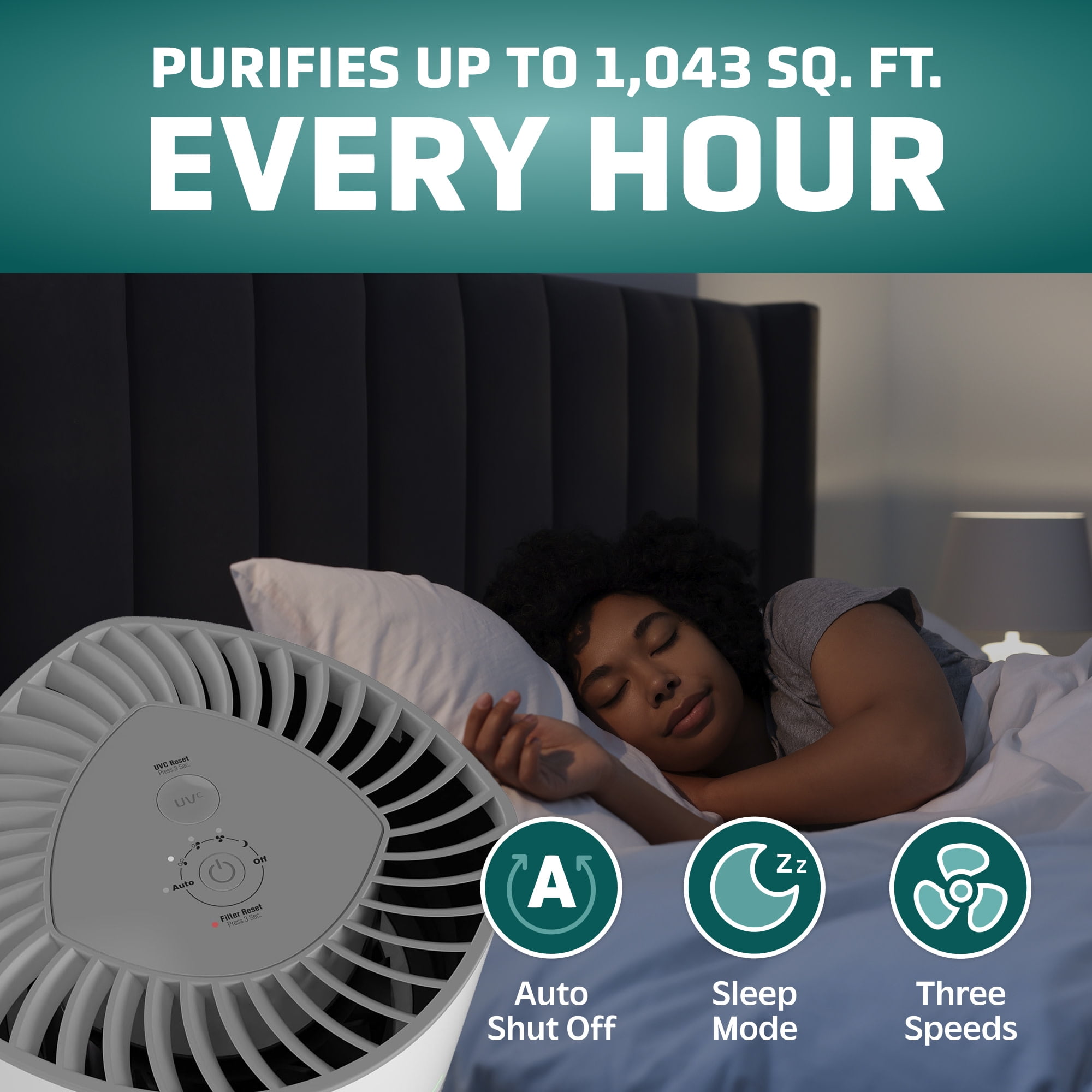GermGuardian AirSafe+ 1043 Sq. ft. HEPA Filter Air Purifier with UV-C, White, AC3000W