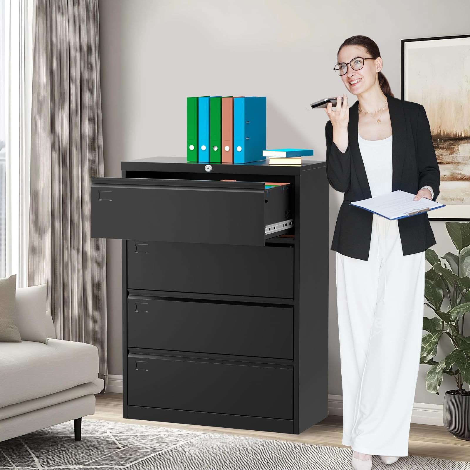 Danolapsi 52inch High 4 Drawer Metal Lateral Filing Cabinet - File Cabinets,Lockable Storage,Organizes Hanging Files (Letter/Legal/F4/A4 Size),Metal Filing Cabinets for Offices,Requires Assembly