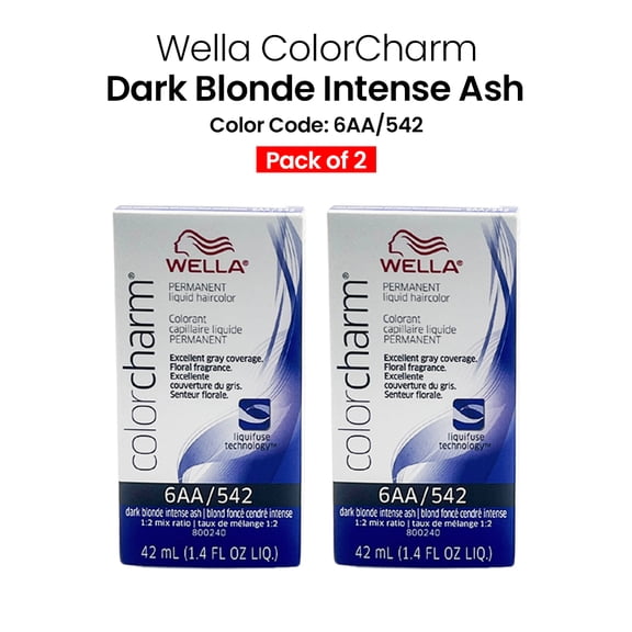 Express Beauty Permanent Hair Color Wella ColorCharm Permanent Liquid Hair Color Toner (6AA/542 Dark Blonde Intense Ash) - 1.4 oz (2 Pack)