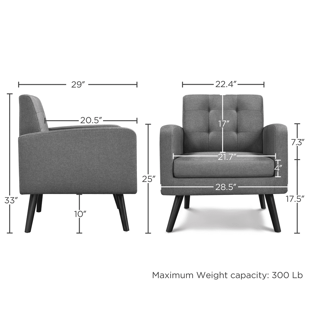 Alden Design Mid Century Modern Tufted Accent Chair with Rubberwood Legs, Set of 2, Dark Gray