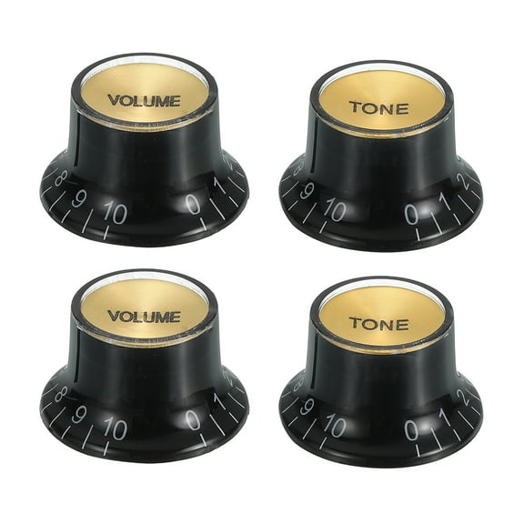 4pcs Metric Top Hat Bell Knobs, Control Guitar Knobs, Black with Golden Top
