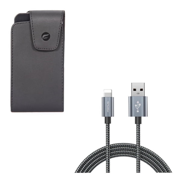 Case Belt Clip w 10ft USB Cable for iPhone 8/7/6S/6 - Leather Swivel Holster Vertical Cover, Charger Cord Power Wire Braided Long for iPhone 8/7/6S/6 Models