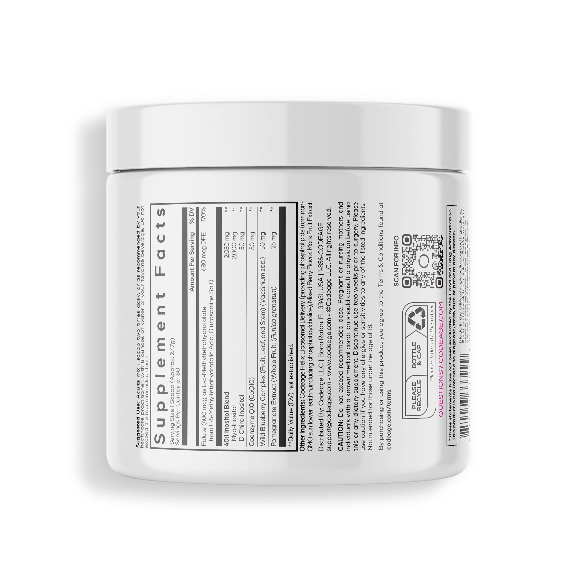 Codeage Liposomal Ovarian Inositol Powder, Myo & D-Chiro-Inositol, Folate, Coenzyme Q10, 5.2 oz