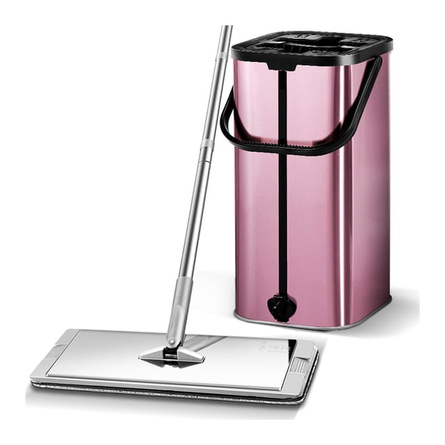 Trapeador cubeta Brandtrendy De Acero Mop de microfibra plano enjuaga y seca