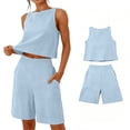 thumbnail image 6 of Zynoxe Womens Two Piece Short Sets Cotton Linen Plus Size Tank Top and Shorts Summer Outfits Matching Sets Women ClothingLight BlueS, 6 of 6