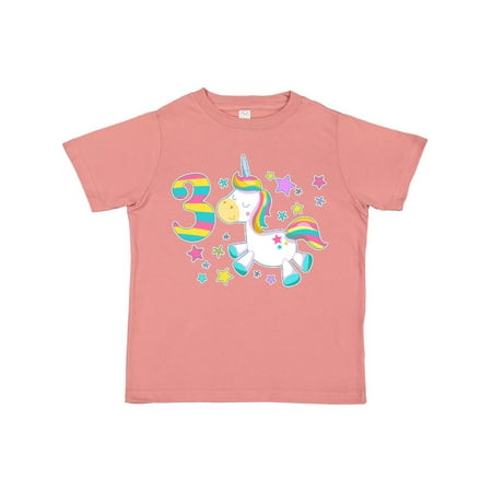 

Inktastic Third Birthday Rainbow Unicorn Plush and Stars Gift Toddler Boy or Toddler Girl T-Shirt