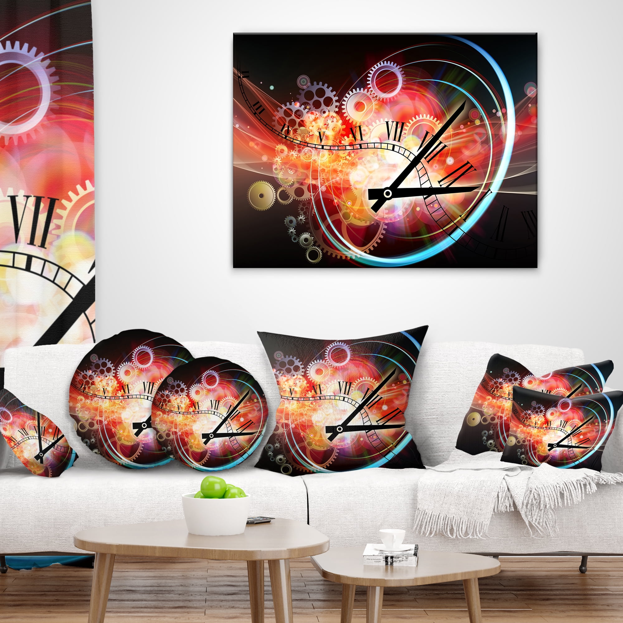 Designart Interesting Clock - Contemporary Throw Pillow - 16x16