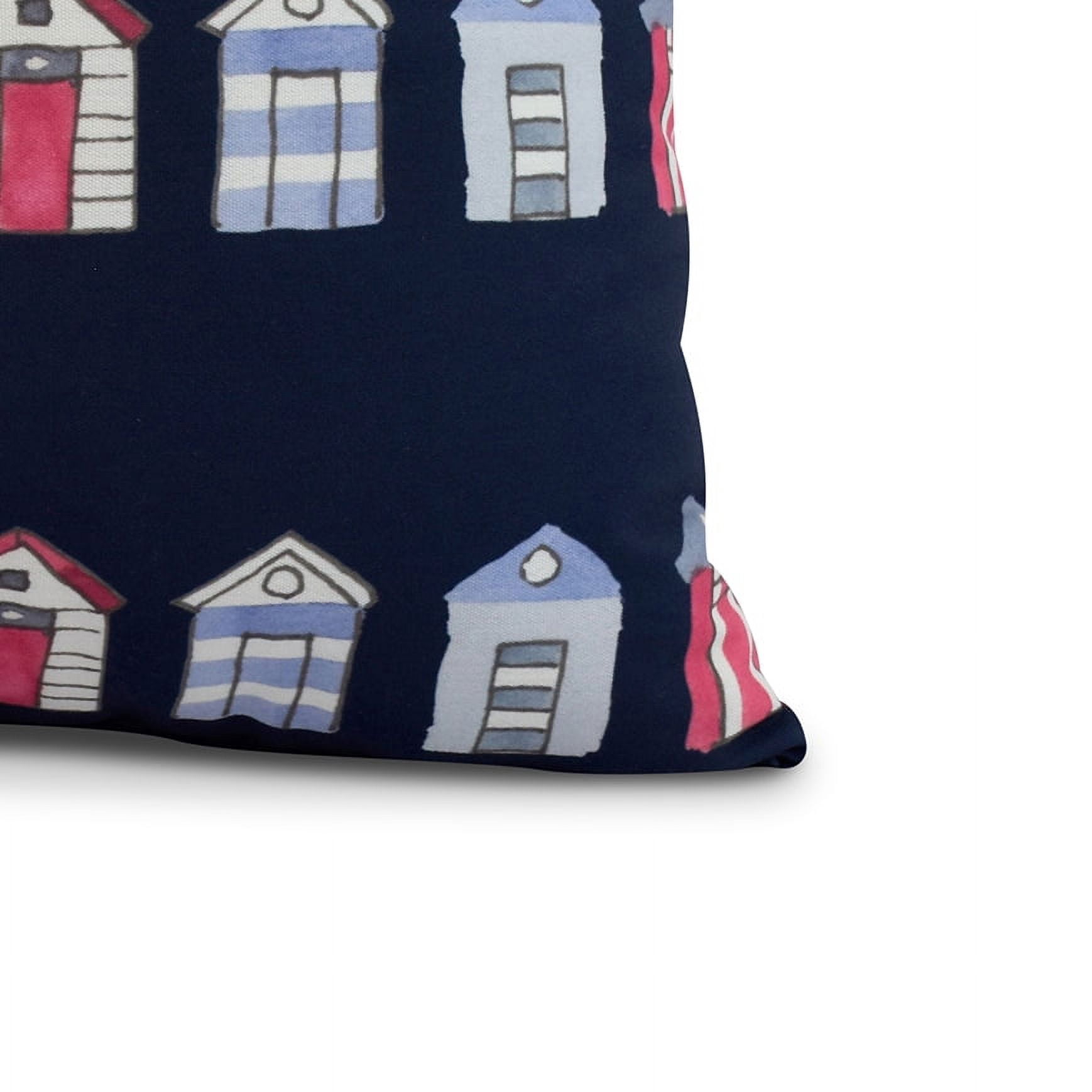 Simply Daisy, 20 x 20 inch, Multi Beach Hut, Stripe Print Pillow, Navy