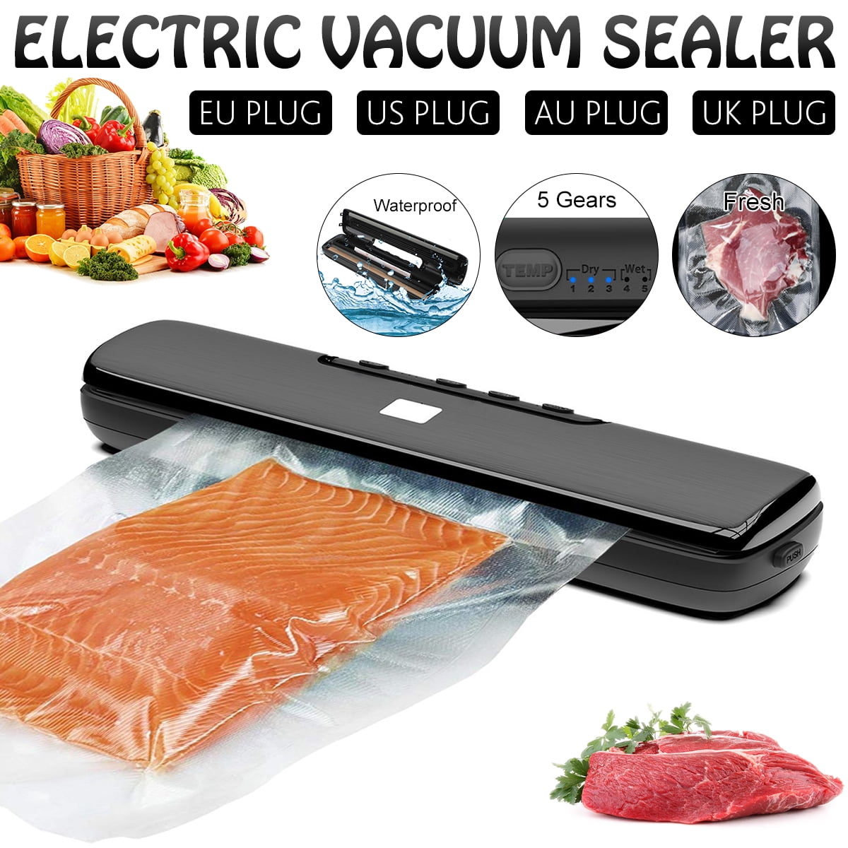 135W Upgraded Food Vacuum Sealer Machine Food Preservation Automatic Compact Vacuuming Sealing