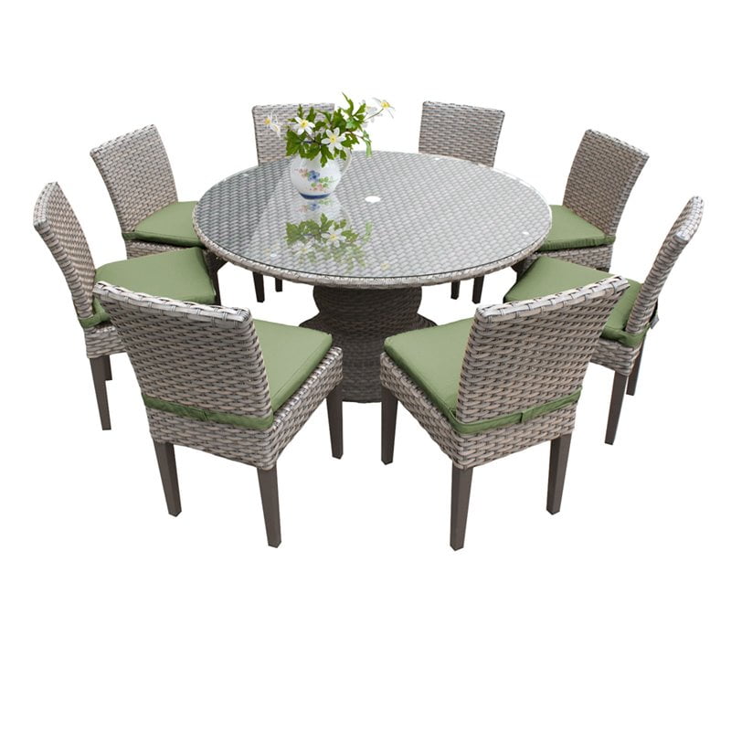 TKC Oasis 9 Piece 60" Round Glass Top Patio Dining Set