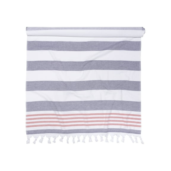 100% Cotton Filippo Fouta Beach Towel, Lightweight, Soft and Absorbent Terry Cloth Backing, Nautical Stripes Pattern Travel Bath Towel, 35" x 67", Baked Apple by Blue Nile Mills