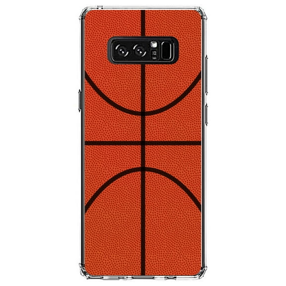 DistinctInk Clear Shockproof Hybrid Case for Samsung Galaxy Note 8 - TPU Bumper, Acrylic Back, Tempered Glass Screen Protector - Basketball Drawing - Basketball