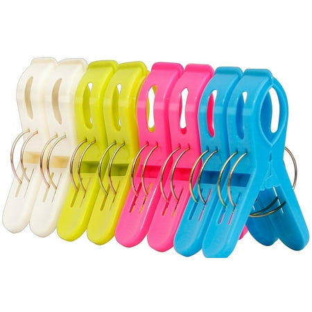 IPOW 8 Pack Beach Towel Clips,Plastic Quilt Hanging Clips Clamp Holder for Beach Chair or Pool Loungers on Your Cruise-Keep Your Towel from Blowing Away,Fashion Bright Color Jumbo (Best Beach Towel Clips)