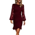 thumbnail image 2 of Pounoo Women's Party Dresses Long Sleeve Ruched Bodycon Dress With Floral Embroidered Sleeves Evening Style Comfortable Stretchy Breathable Sundresses Gift, 2 of 5