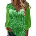 thumbnail image 2 of Womens Sequin Tops Cotton Solid Loose Pockets T Shirt Long Sleeve Blouses Tops Sparkle Party Shirts, 2 of 5