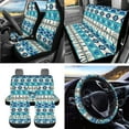 thumbnail image 3 of Jeiento Southwest Aztec Car Seat Covers Front Back Seats Set 15 Piece Steering Wheel Cover Seatbelt Cushion Pad Trash Bin Air Vent Pocket Rearview Mirror Cover Blue Cup Holder Key Chain, 3 of 7