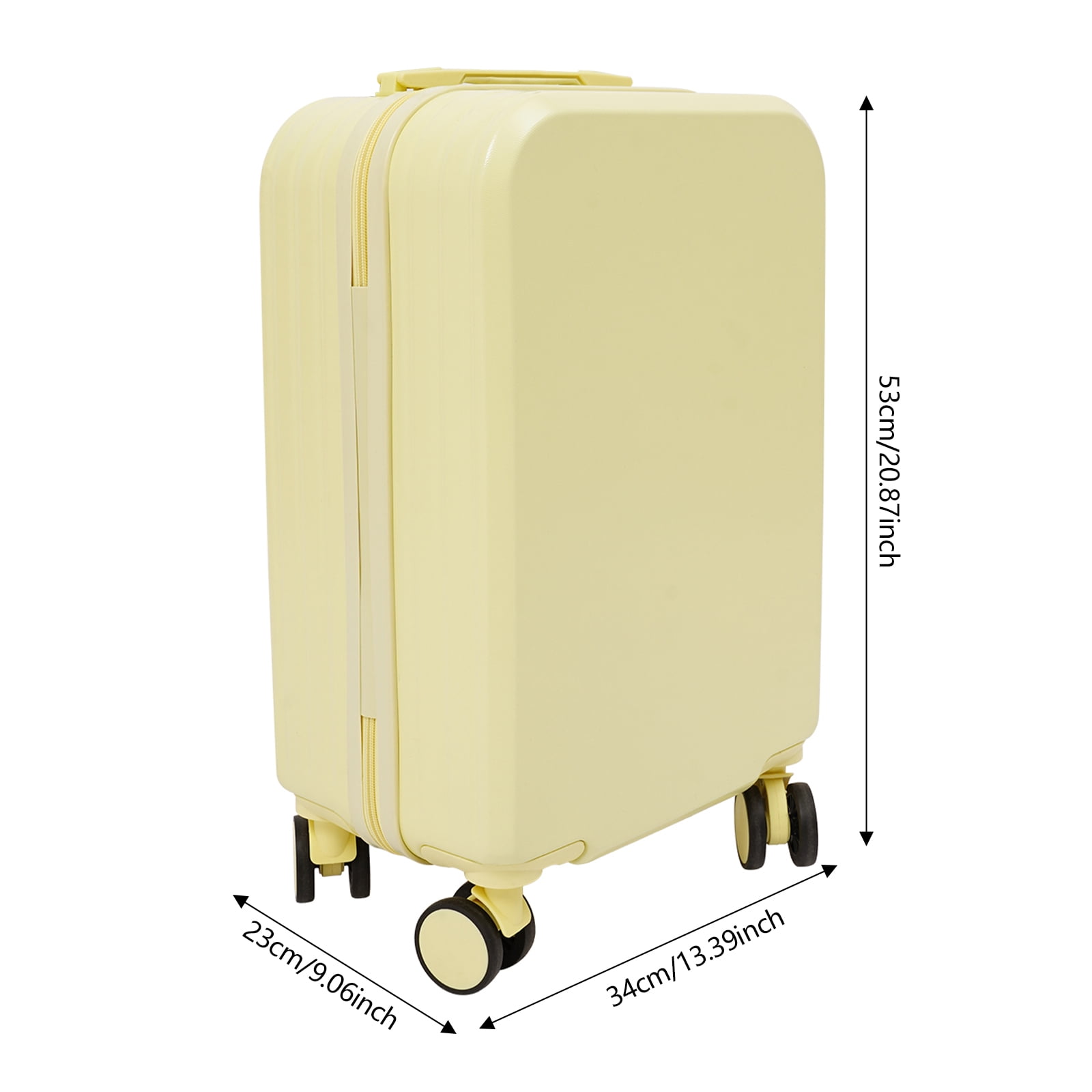 34*23*53cm Freestanding Travel Luggage Suitcase Adjustable Yellow Carry on Luggage with Cup Holder
