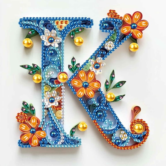 Diamond Painting Kit, Flower-Shaped Letter K with Unique Creative Design, Ideal for Home Decor and Gifts 6.69 x 6.69in
