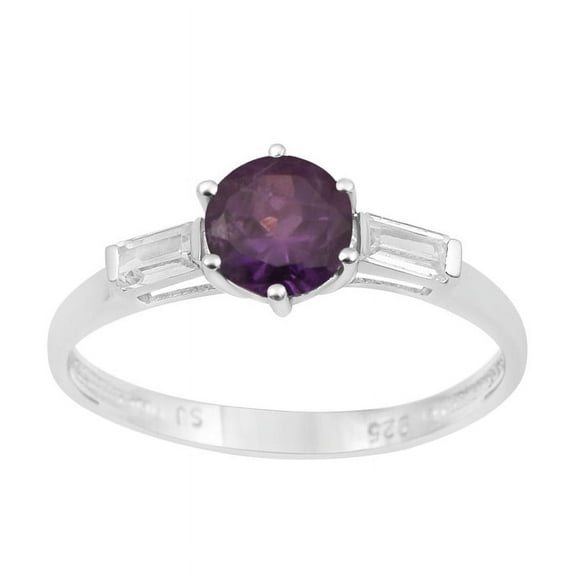 Mooneye 4mm Round Shape Amethyst 925 Sterling Silver Three Stone Solitaire Women Wedding Ring