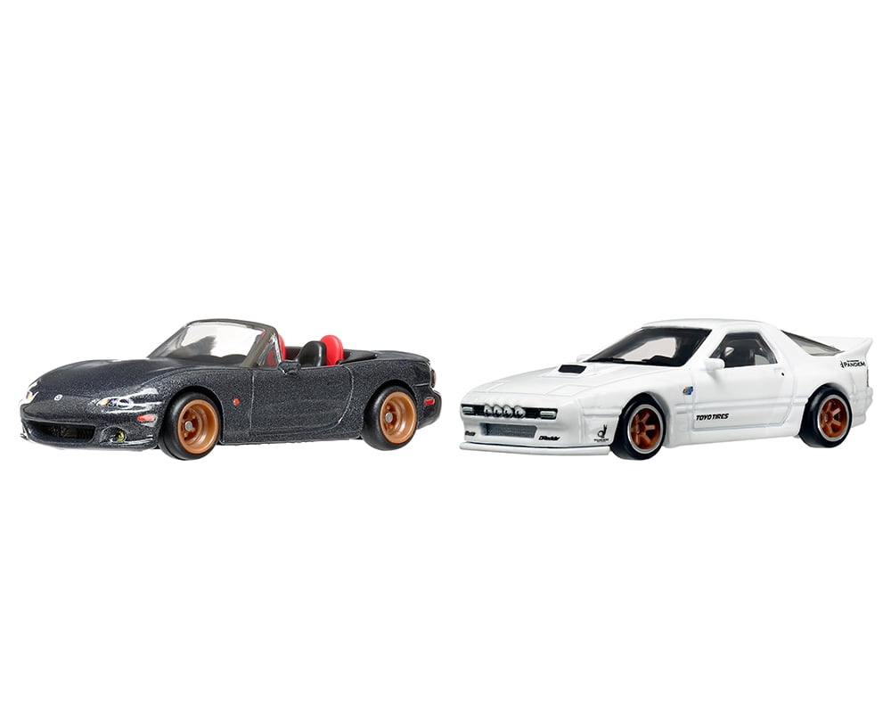 Mazda Mazdaspeed Miata Gray Metallic and Mazda RX7 FC Pandem White "Car Culture" Set of 2 Cars Die Cast Model Cars by Hot Wheels