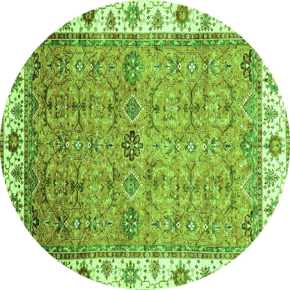 Ahgly Company Indoor Round Oriental Green Traditional Area Rugs, 8' Round