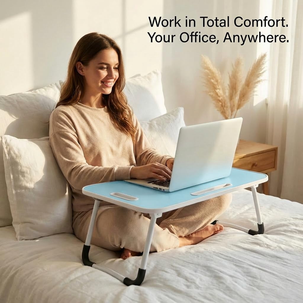 Foldable Lap Desk for Laptop & Writing - 23 inch Bed Tray Table with Cup Holder & Tablet Slot - Portable Notebook Stand for Eating, Sofa, Couch & WFH Students