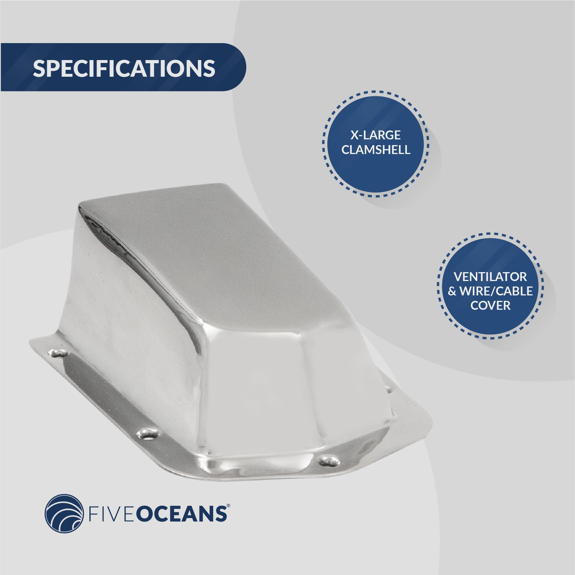 Five Oceans 316 Stainless Steel Marine Clamshell Vent Cover, Base 6-Inch L x 4-1/2-Inch W - FO4011