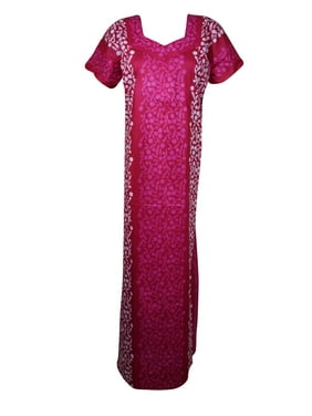 Mogul Women Pink Maxi Kaftan Dress Printed Front Zip Sleepwear, Maternity, Loose Housedress, Cover Up Nightwear XL
