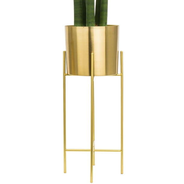 Modern Mid Century Brass Gold Planter with Gold Stand 7 Inch Large Planter Pot with Metal