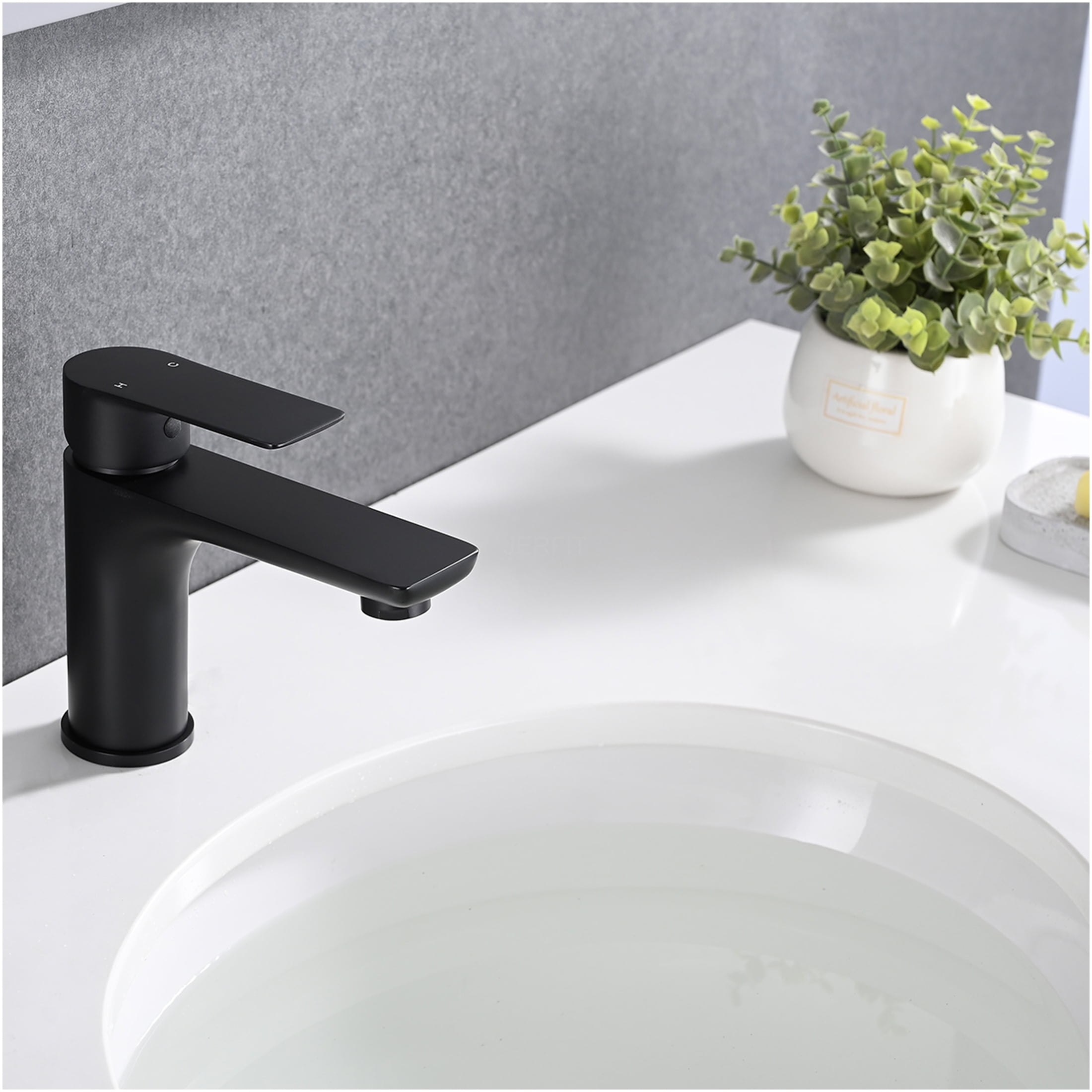 JERFIT Single Hole Bathroom Sink Faucet, Matte Black Modern Vanity Faucet with Lever Handle, 1.2 GPM Low Flow, Deck Mount Brushed Nickel Finish Basin Tap for Bathroom Sink