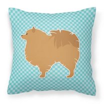 Carolines Treasures BB3742PW1414 Pomeranian Checkerboard Blue Fabric Decorative Pillow