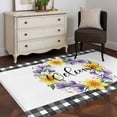 thumbnail image 3 of Welcome Area Rugs 3x5 ft Vintage Purple Yellow Floral Wreath Black Plaid Border Washable Rug Non Slip Indoor Carpet Absorbent Floor Mat for Living Room Bedroom Dining Room, 3 of 9