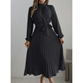 thumbnail image 2 of ZOELNIC Women's Mock Neck Long Sleeve Dress High Waist Belted Pleated Flowy A-Line Cocktail Party Maxi Dress, M, 2 of 6
