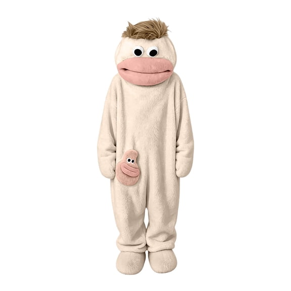 Funny Big Mouth Monster Adult Onesie Pajamas, Silly Plush One Piece Jumpsuit Sleepwear, Oversized Hooded Loungewear Outfit, Cozy Monster Costume for Adults, Family Matching Pajama Party and Home Wear