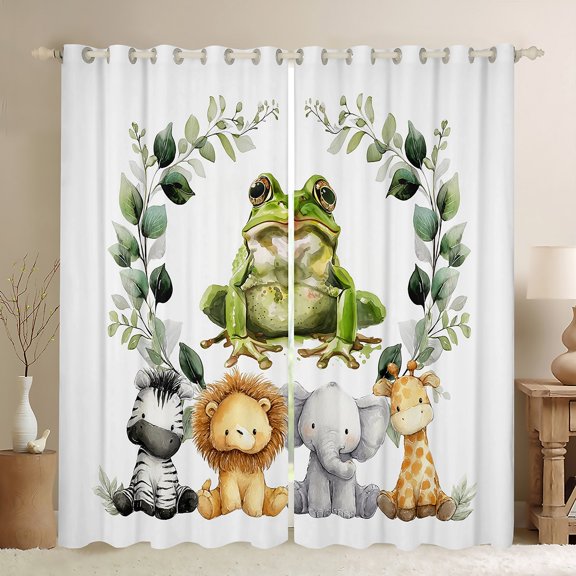 Manfei Safari FrogBlackout Curtains Set of 2 (52x84 Each),Jungle Wildlife Lions Window Curtains,Wild Zebra Elephant Curtains and Drapes For Girls Boys,Ultra Soft Home Decor