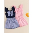 thumbnail image 3 of BemeyourBBs Toddler Baby Girl Summer Clothes Cute Infant Baby Girl 2 Pieces Outfit Sleeveless Ruffled Vest Tank Tops Bow Decor Plaid Print Shorts Set, 3 of 9